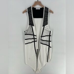 Bleu Bayou Beaded Patchwork Embroidered Art To Wear Open Front Handkerchief Vest